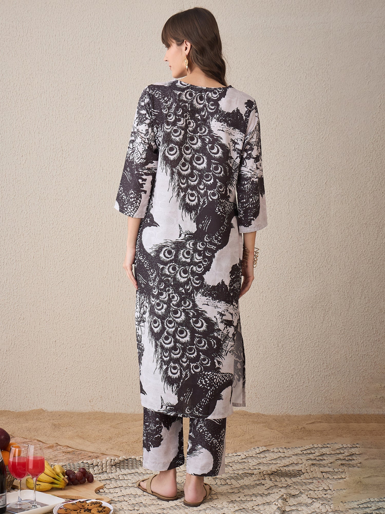 Black Printed Straight Kurta Trousers  Set5