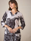 Black Printed Straight Kurta Trousers  Set1