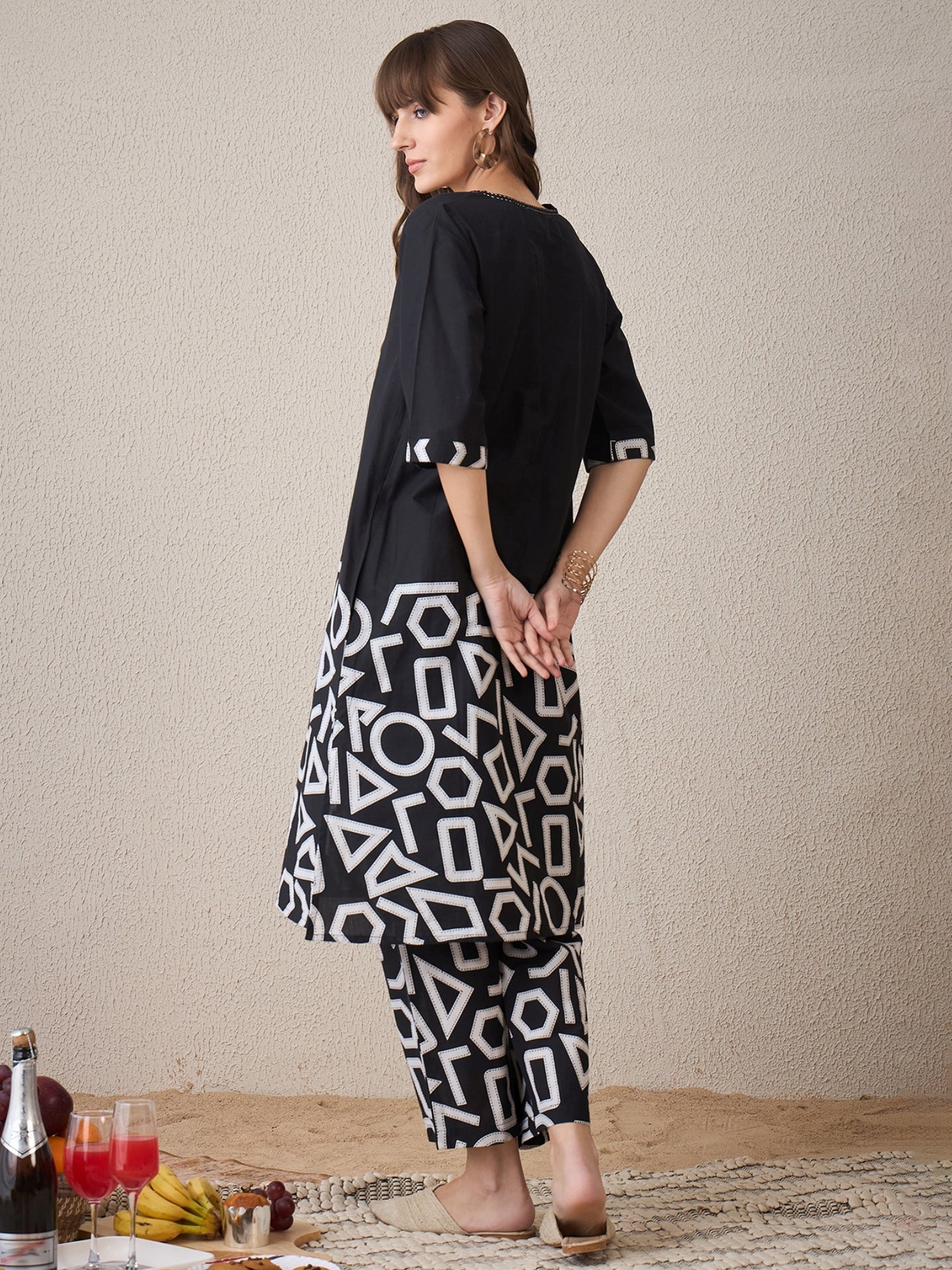 Black Printed A-Line Kurta Palazzos Set5