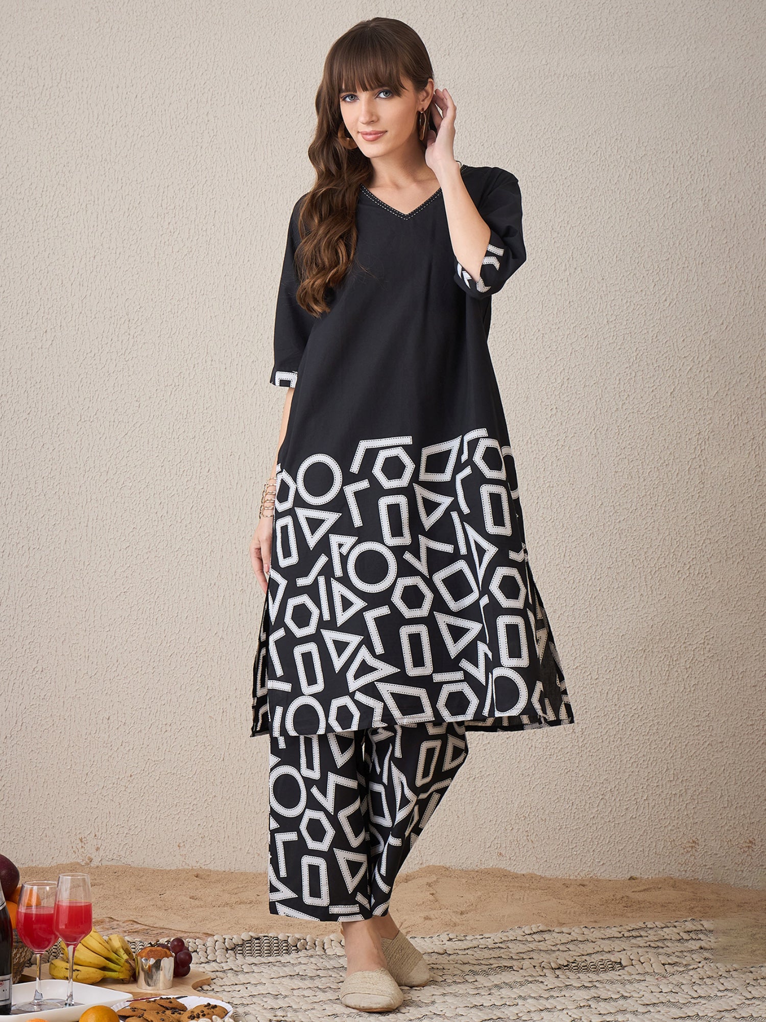 Black Printed A-Line Kurta Palazzos Set2