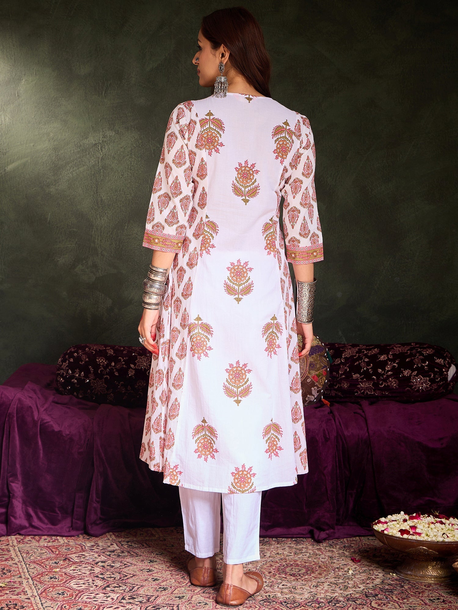 White Printed A-Line Kurta Set5