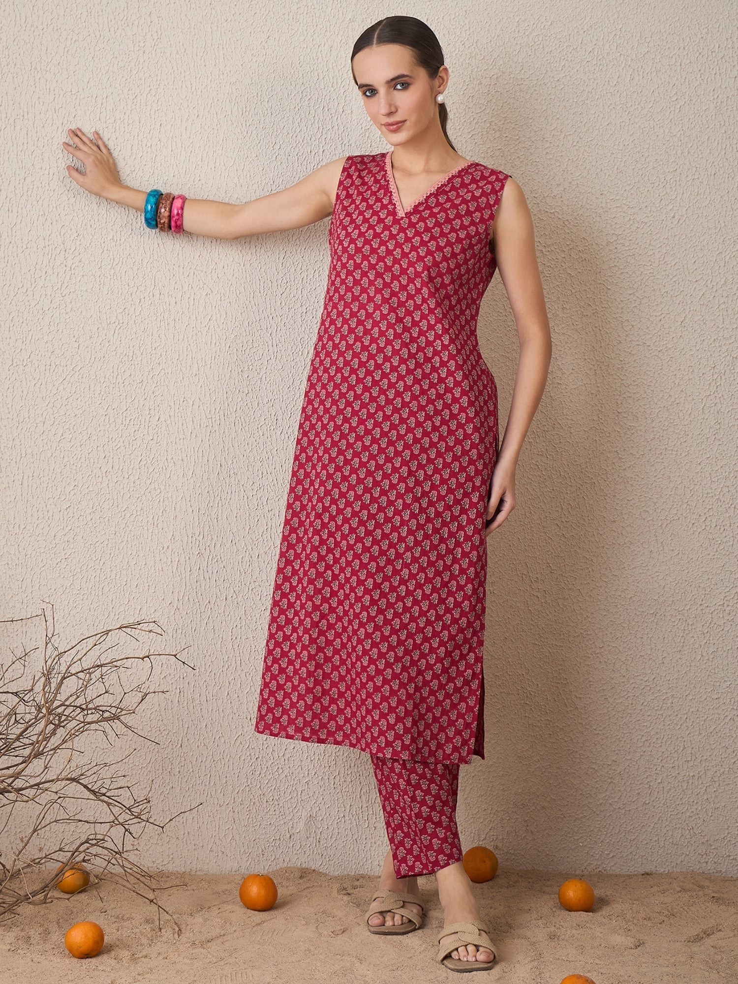Maroon Printed Straight Kurta Trousers Set6