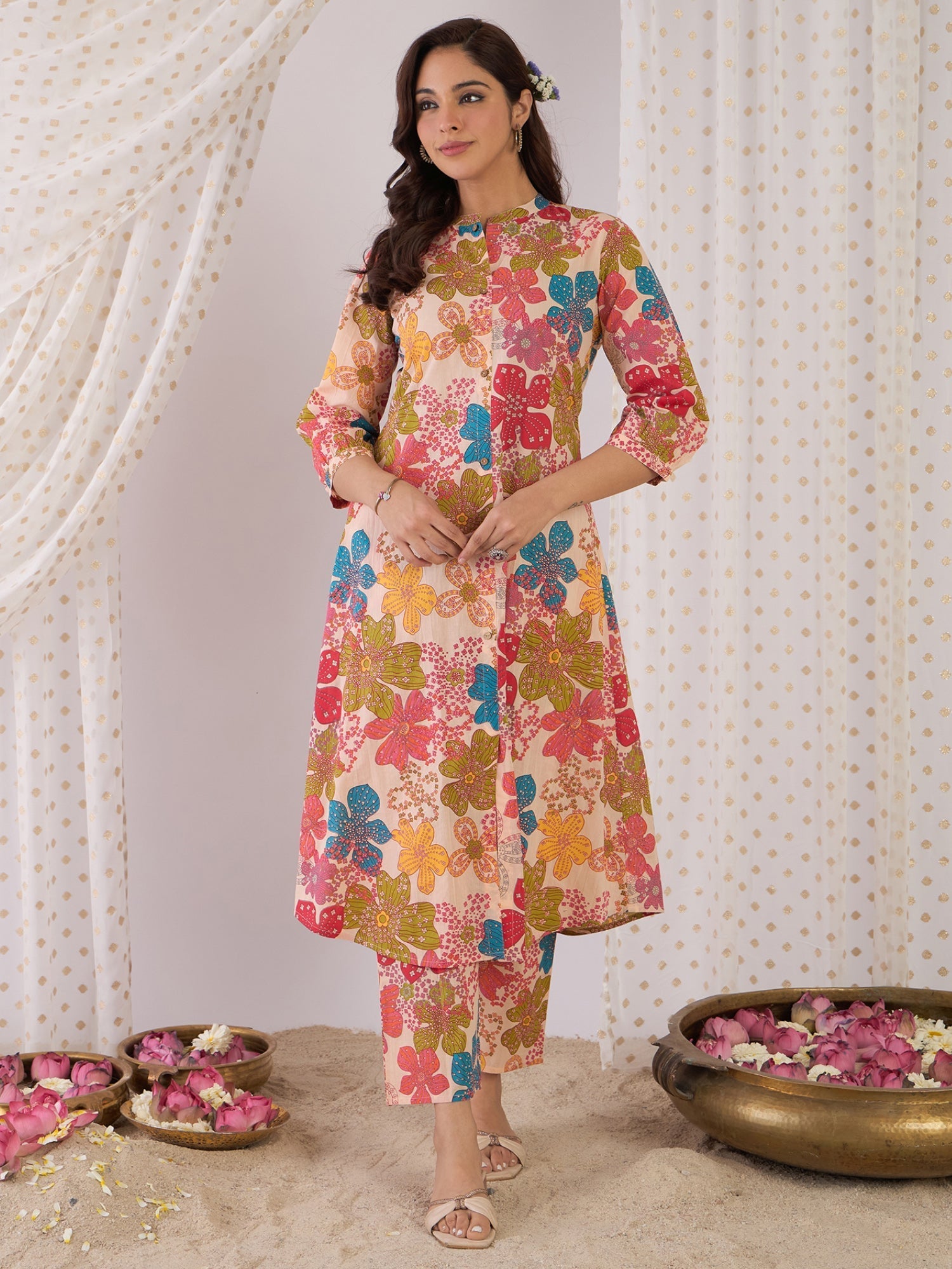 Multi Printed A-Line Kurta Trousers set4