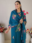 Teal Embroidered Straight Kurta Trousers With Dupatta Set1