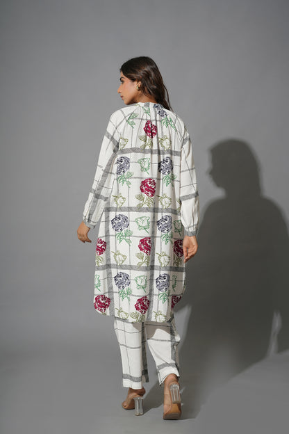 Myror White Cotton Printed Checks Coord set for office and casual wear