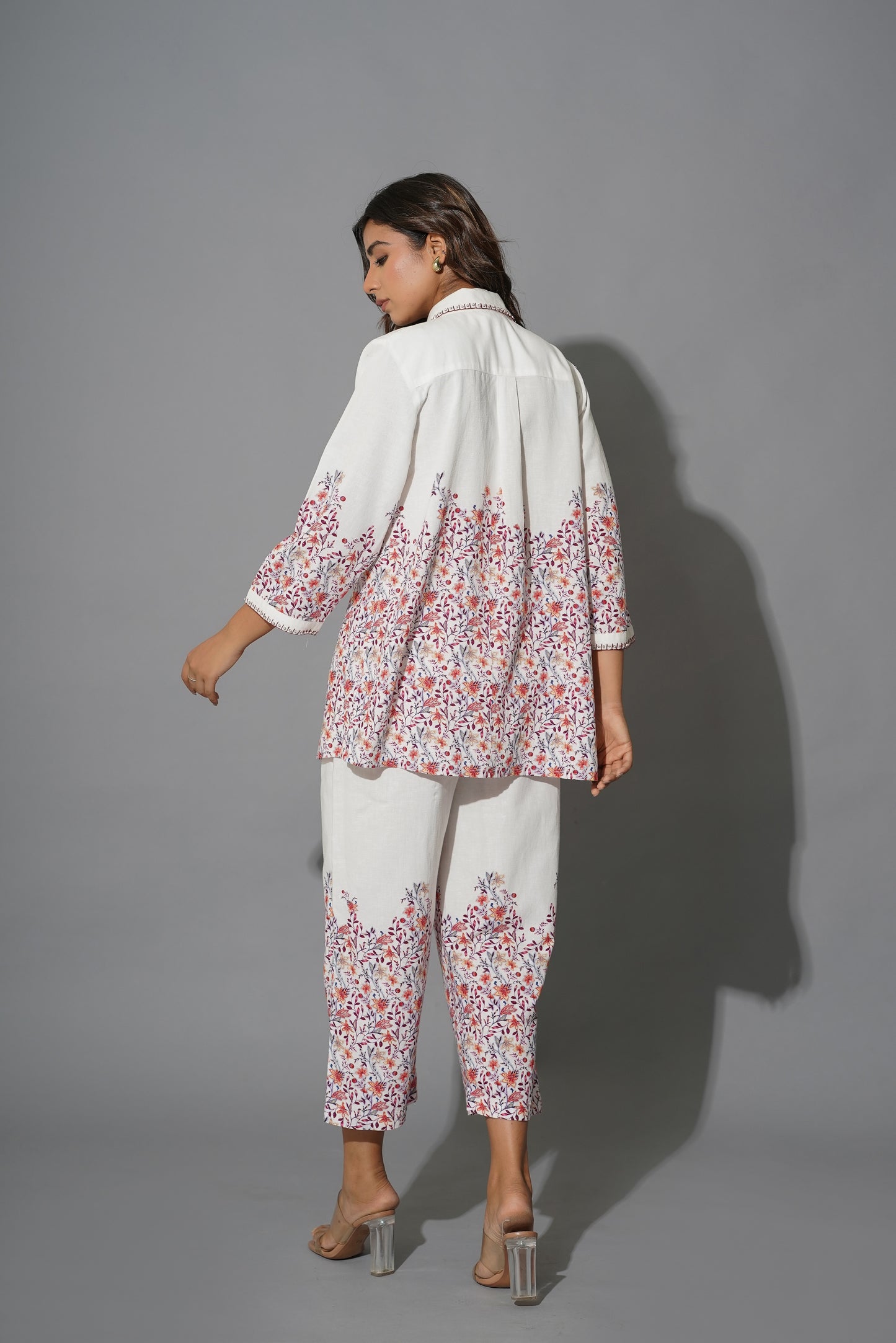 Myror White Cotton Embroidered Coord set for office and casual wear