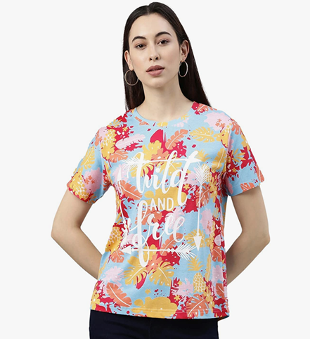 JUNEBERRY® Cotton Half Sleeve Printed T-Shirt for Women