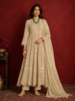 Myror Beige silk blend Embellished Kurta with Pant and Dupatta