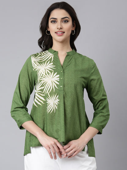 Cotton Green Top with Beautiful Floral Printfor casual and office wear