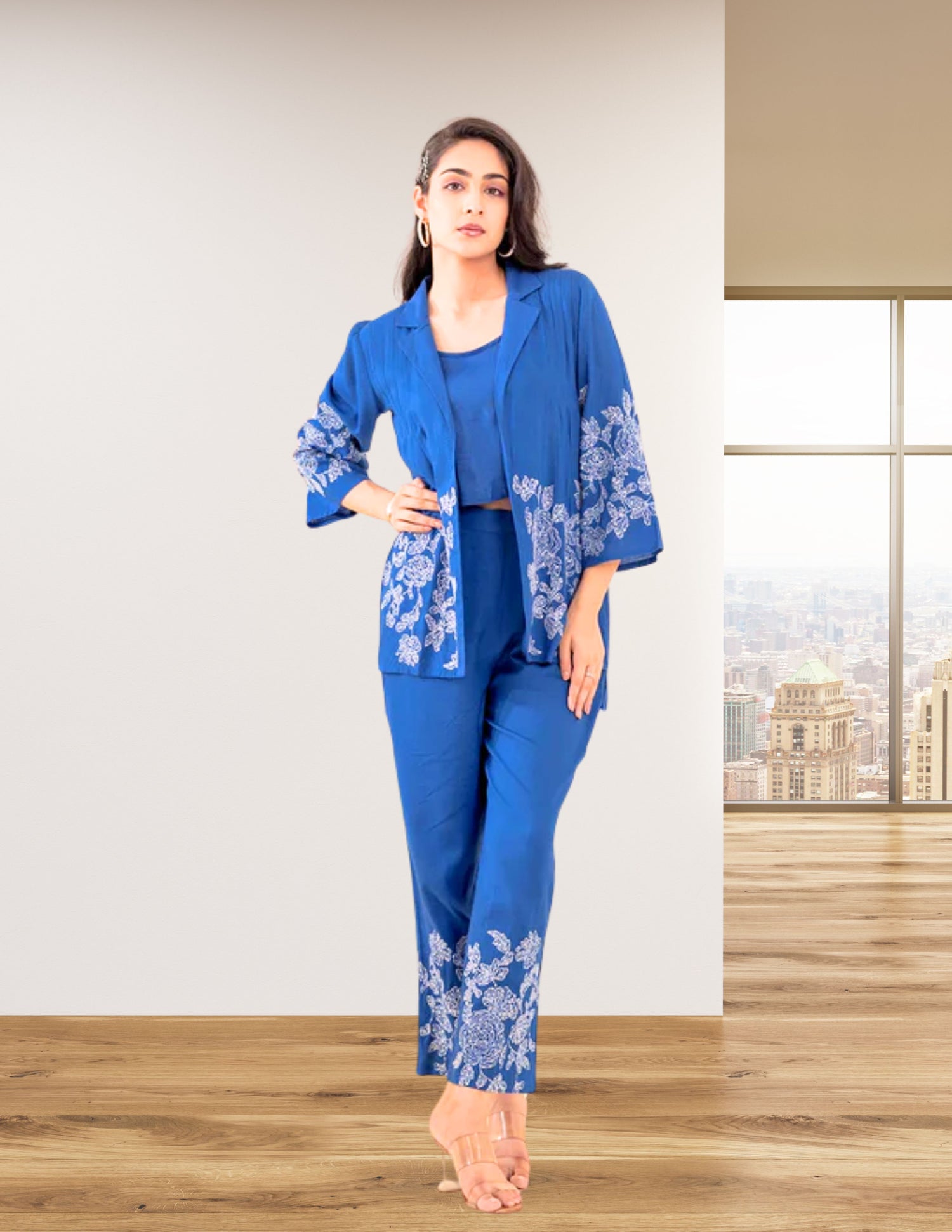 Myror Blue Rayon Coord set with pockets