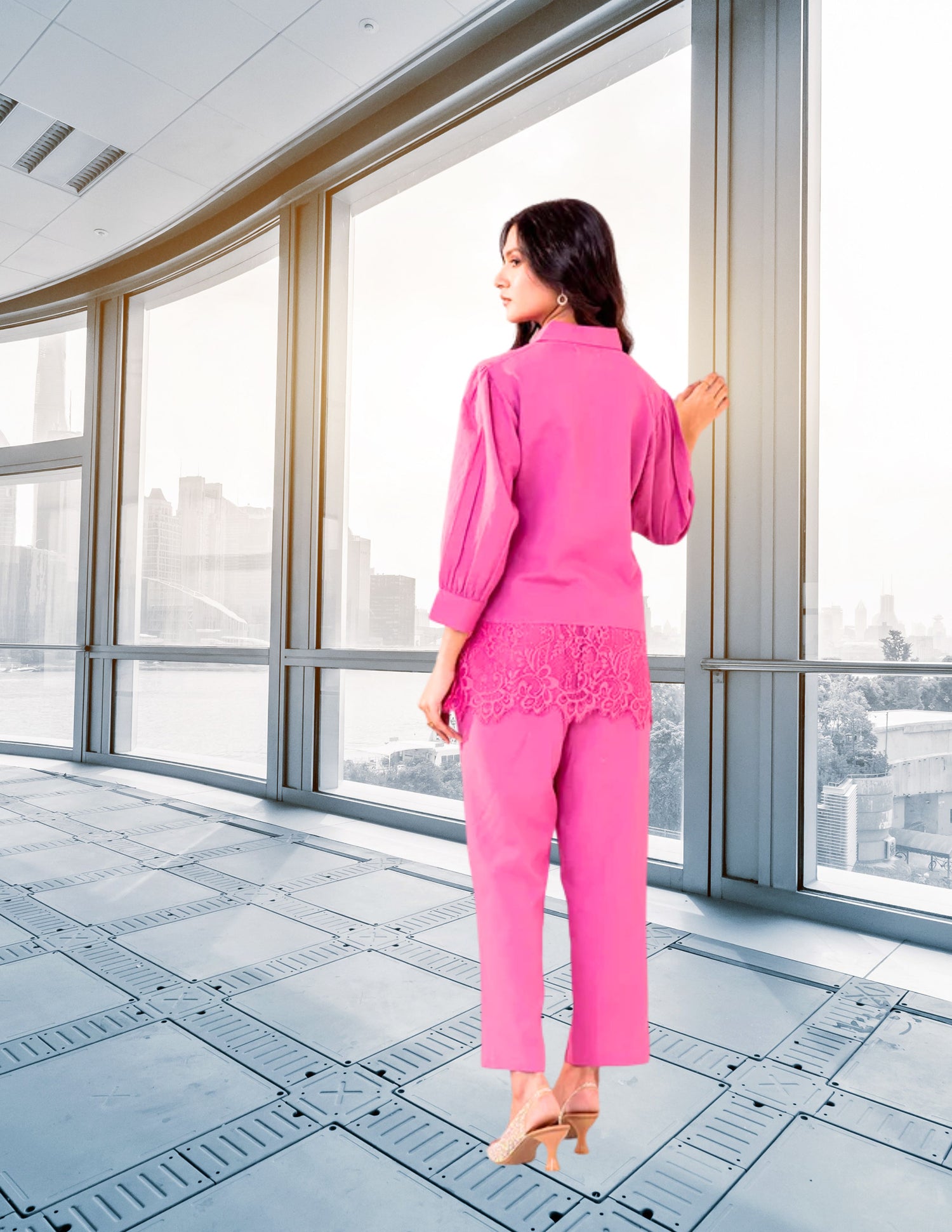 Myror Rayon pink office wear coord set