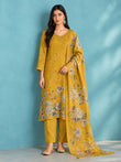 Myror Mustard Floral Printed Kurta Pant Set with Dupatta