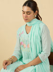 Blue Embroidered A-Line Kurta Trousers With Dupatta Set1