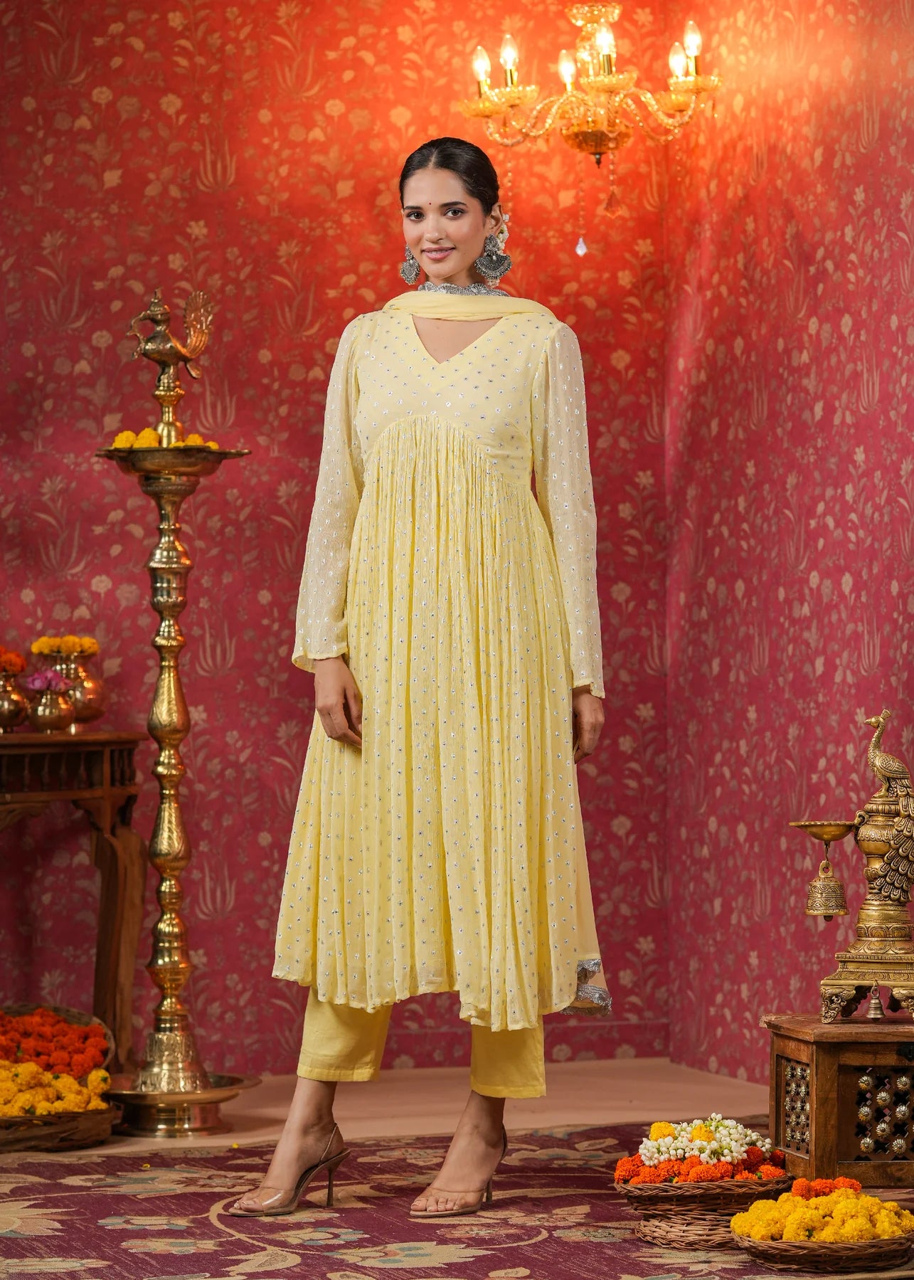 Myror Yellow colored anarkali suit set for festive wedding wear. Amazon sale, Myntra sale, Flipkart sale, Myror sale 