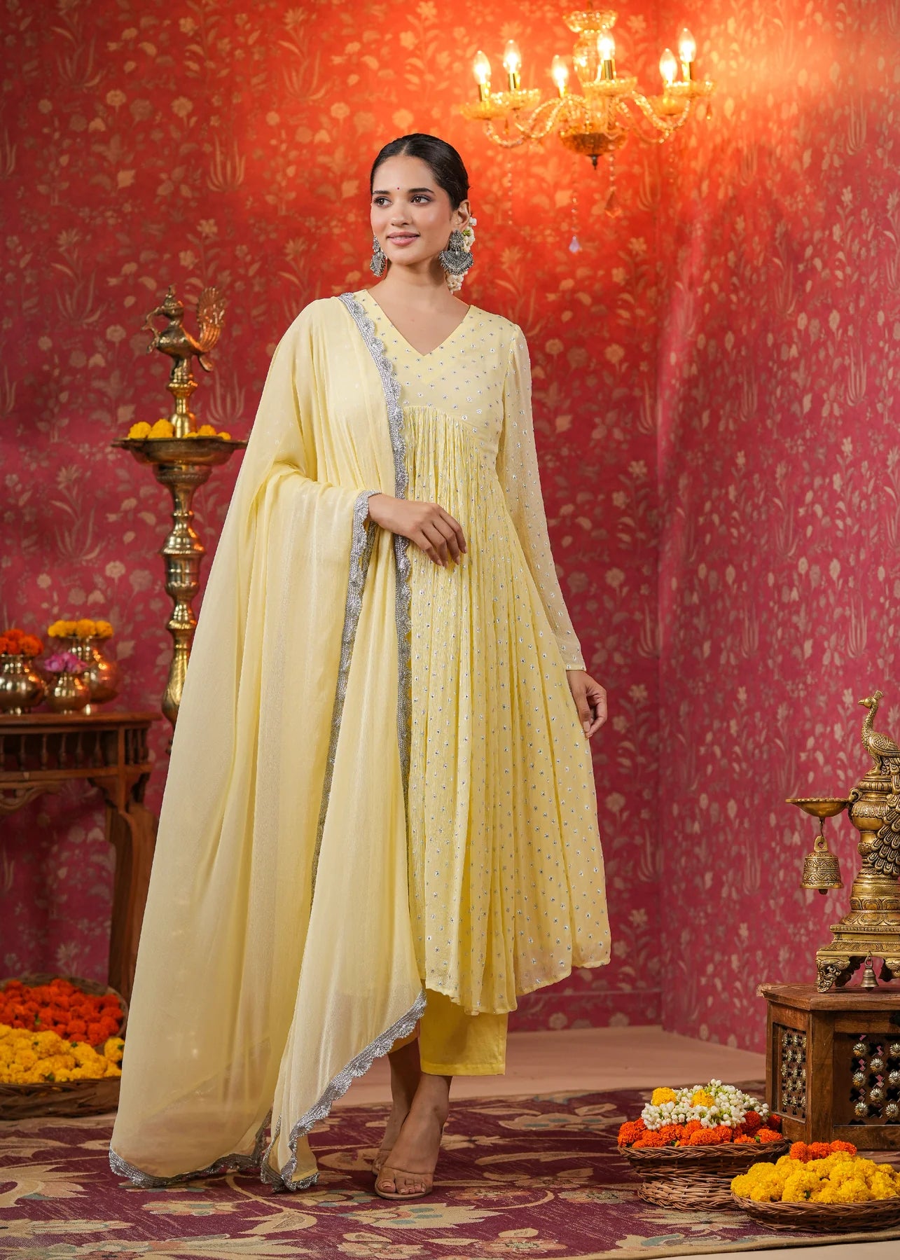Myror Yellow colored anarkali suit set for festive wedding wear. Amazon sale, Myntra sale, Flipkart sale, Myror sale 