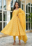 Yellow Jacquard Anarkali Suit set with Dupatta