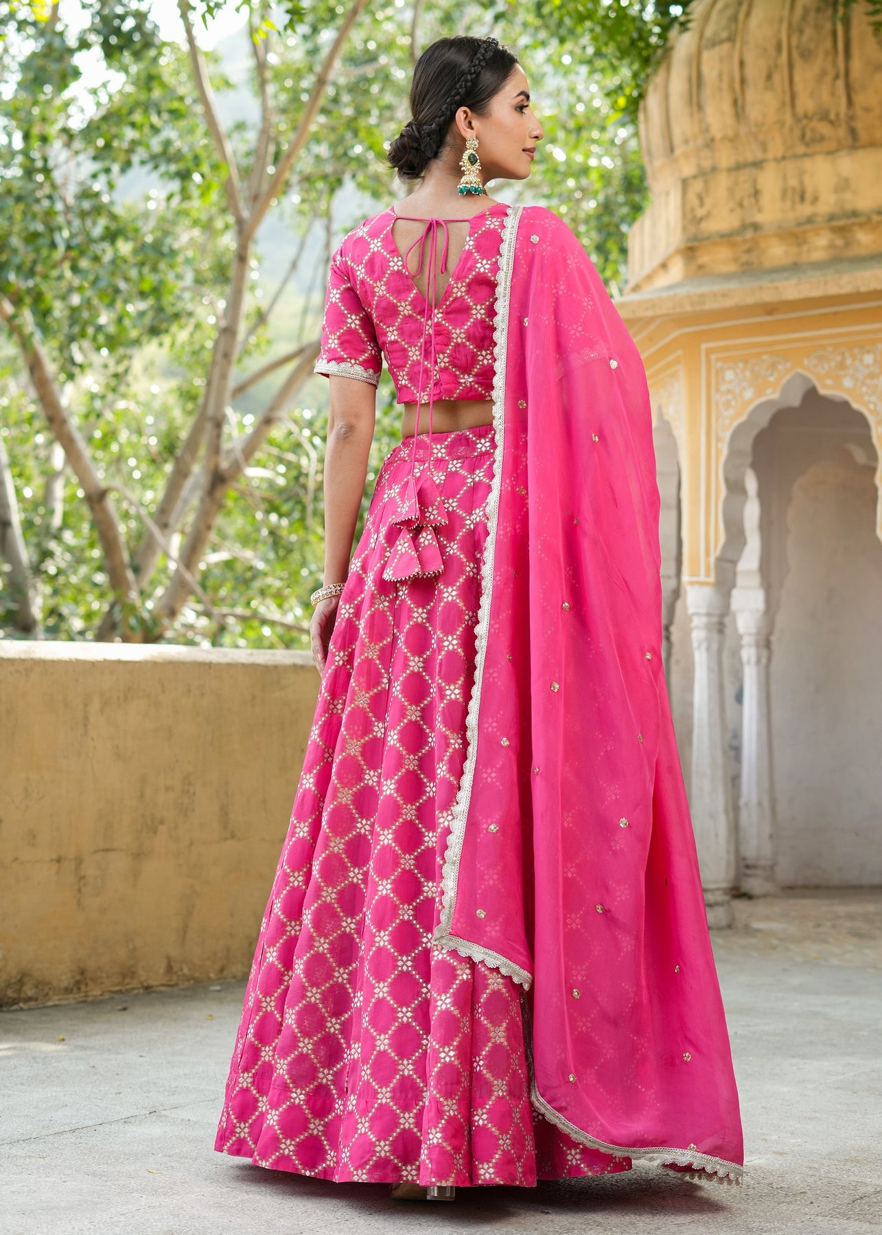 Readymade fully stitched Pink lace and mirror work lehenga