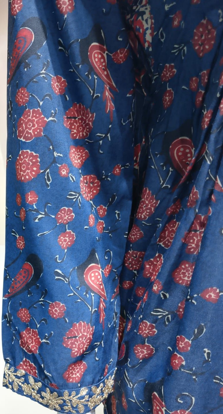 Floral Printed Cotton Top, Sharara with Dupatta, Teal and Orange. Embroidery Work Ideal, Parties, Wedding, Engagement