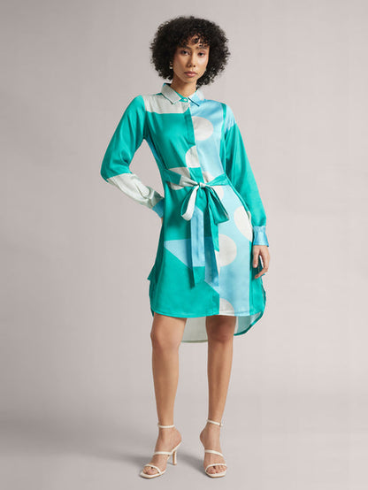 Mint Satin Button Down Dress