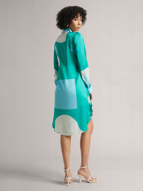 Mint Satin Button Down Dress