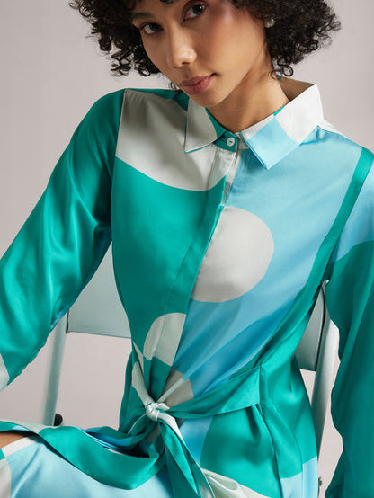 Mint Satin Button Down Dress