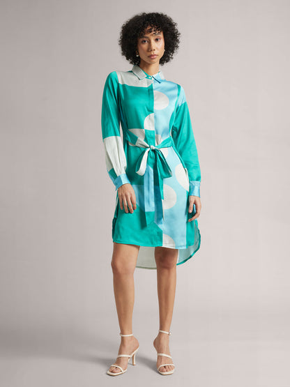 Mint Satin Button Down Dress