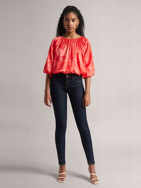 Coral Carrot color Satin Balloon Style Top