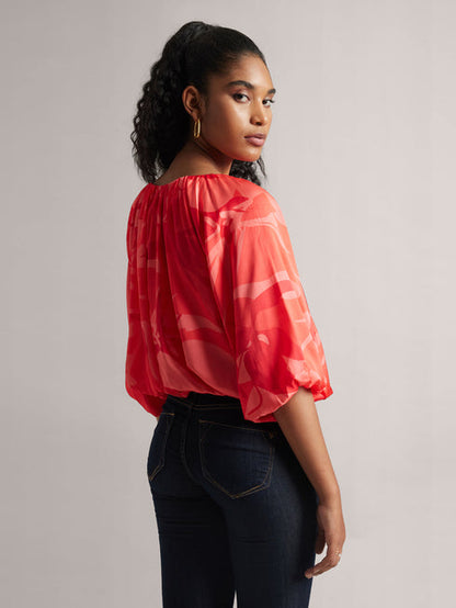 Coral Carrot color Satin Balloon Style Top