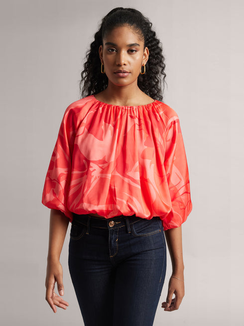 Coral Carrot color Satin Balloon Style Top