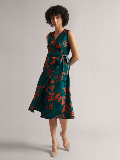 Teal Green Organza Floral Beautiful Wrap Dress