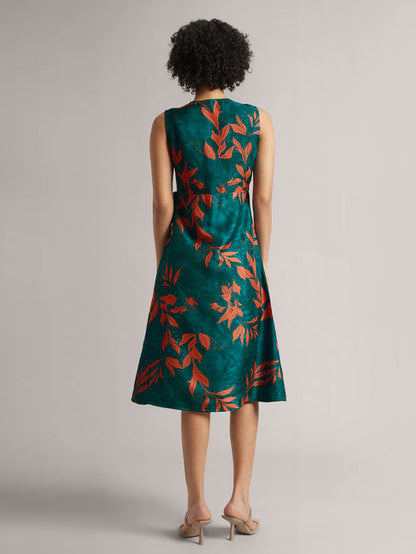 Teal Green Organza Floral Beautiful Wrap Dress